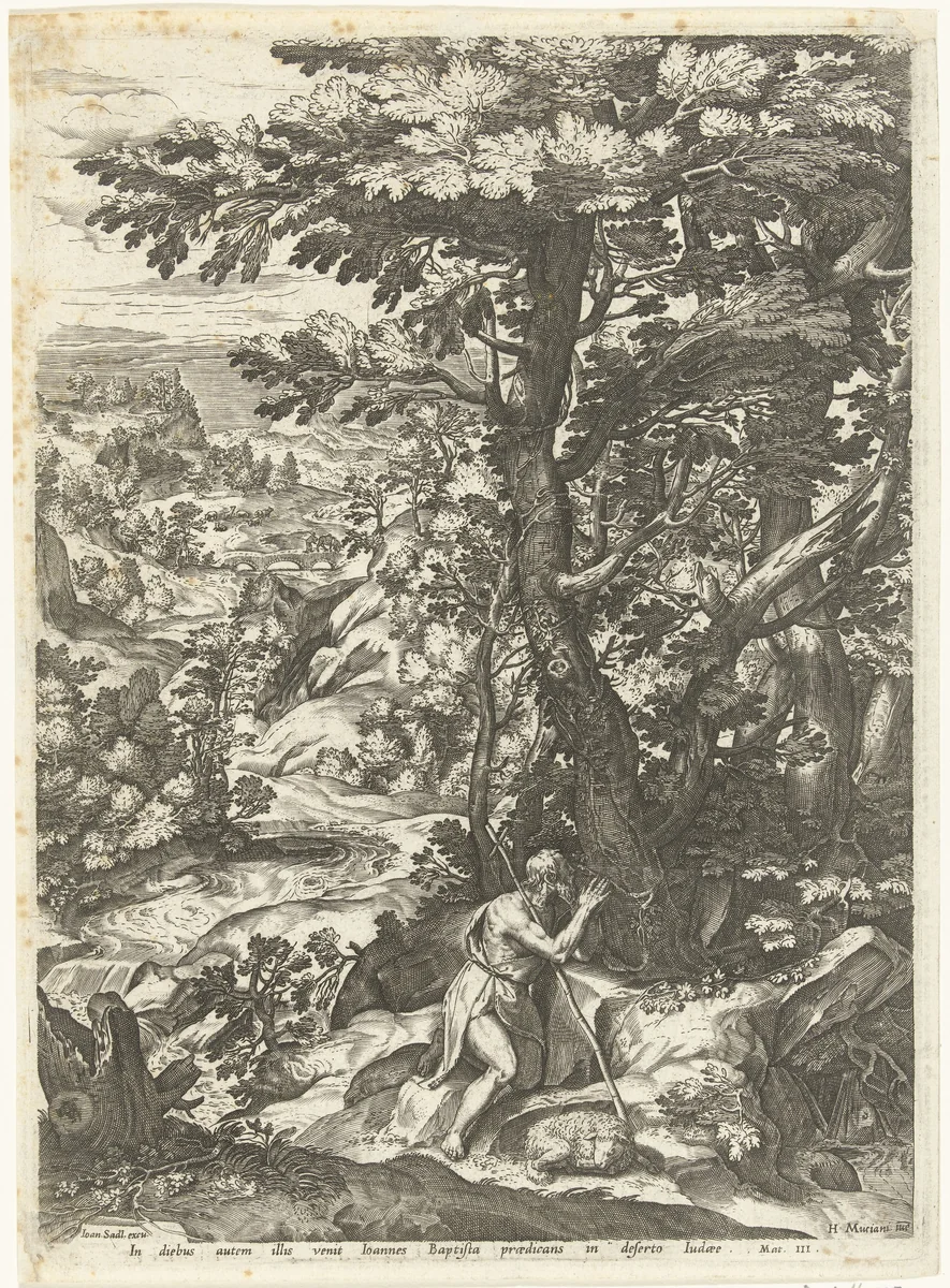 Landschap met Johannes de Doper by anonymous, print, 1575-1665