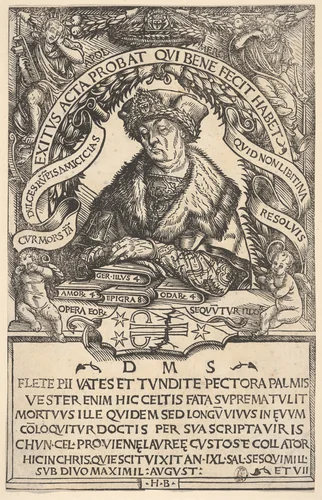 Epitaph of Conrad Celtis by Hans Burgkmair, print, 1507
