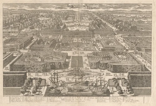 Veüe générale de la Ville et du Chateau de Versailles du côté des Jardins (View of Versailles) by Pierre Aveline, print, 1670-1680
