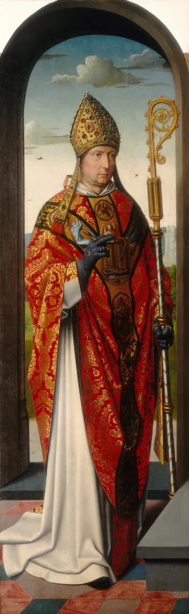 The Saint Anne Altarpiece: Saint Nicholas [left panel] by Gerard David, painting, 1500-1520