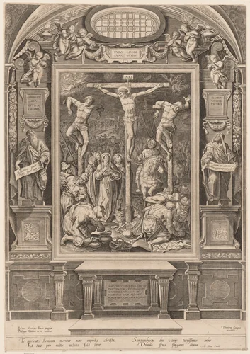 Christ on the Cross between Two Thieves by Philips Galle, print, 1545-1612