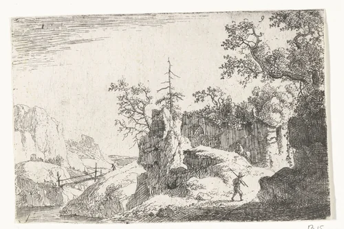 Berglandschap met wandelaar by Jan van Aken, print, 1624-1661
