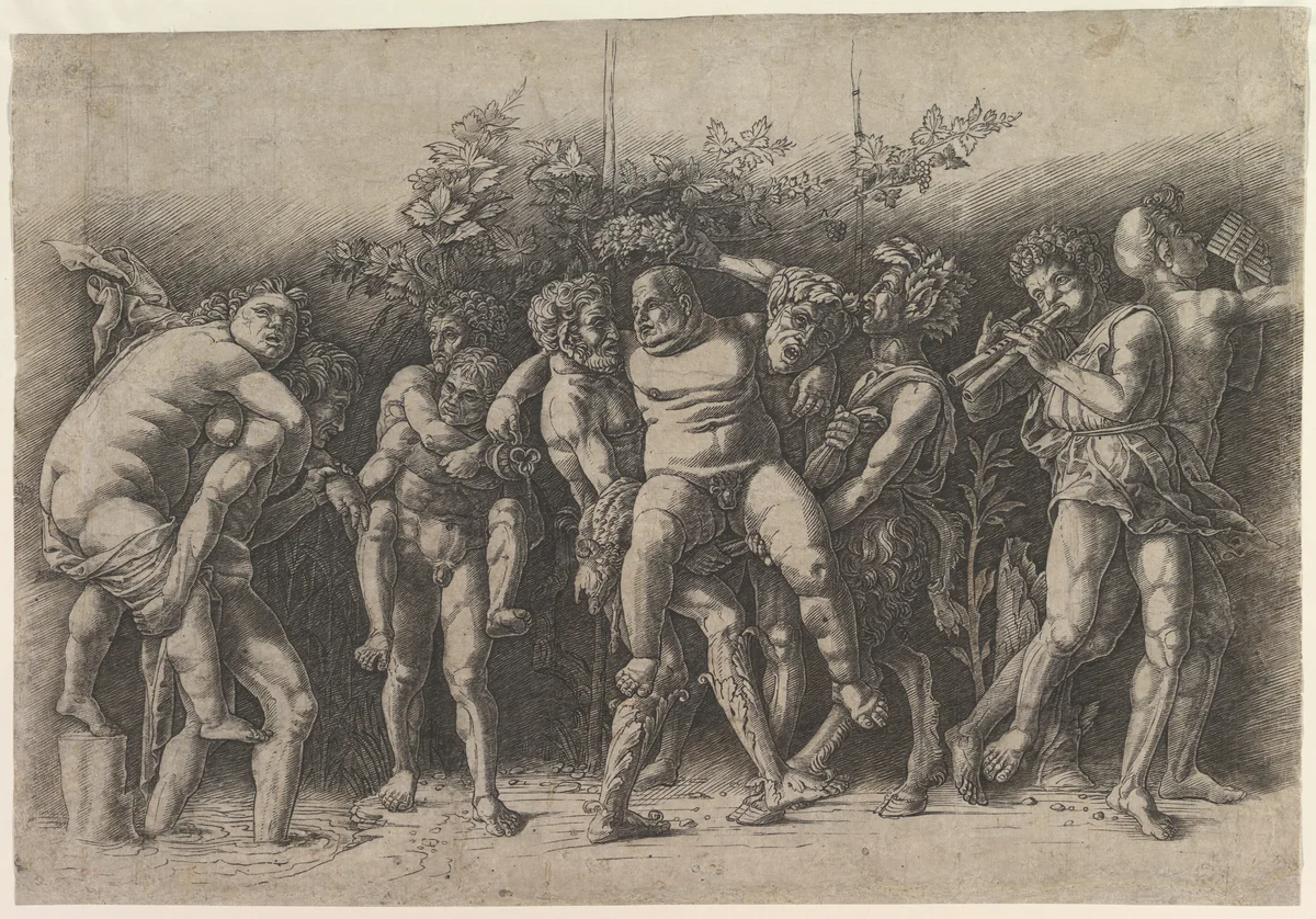 Bacchanal with Silenus by Andrea Mantegna, print, 1475