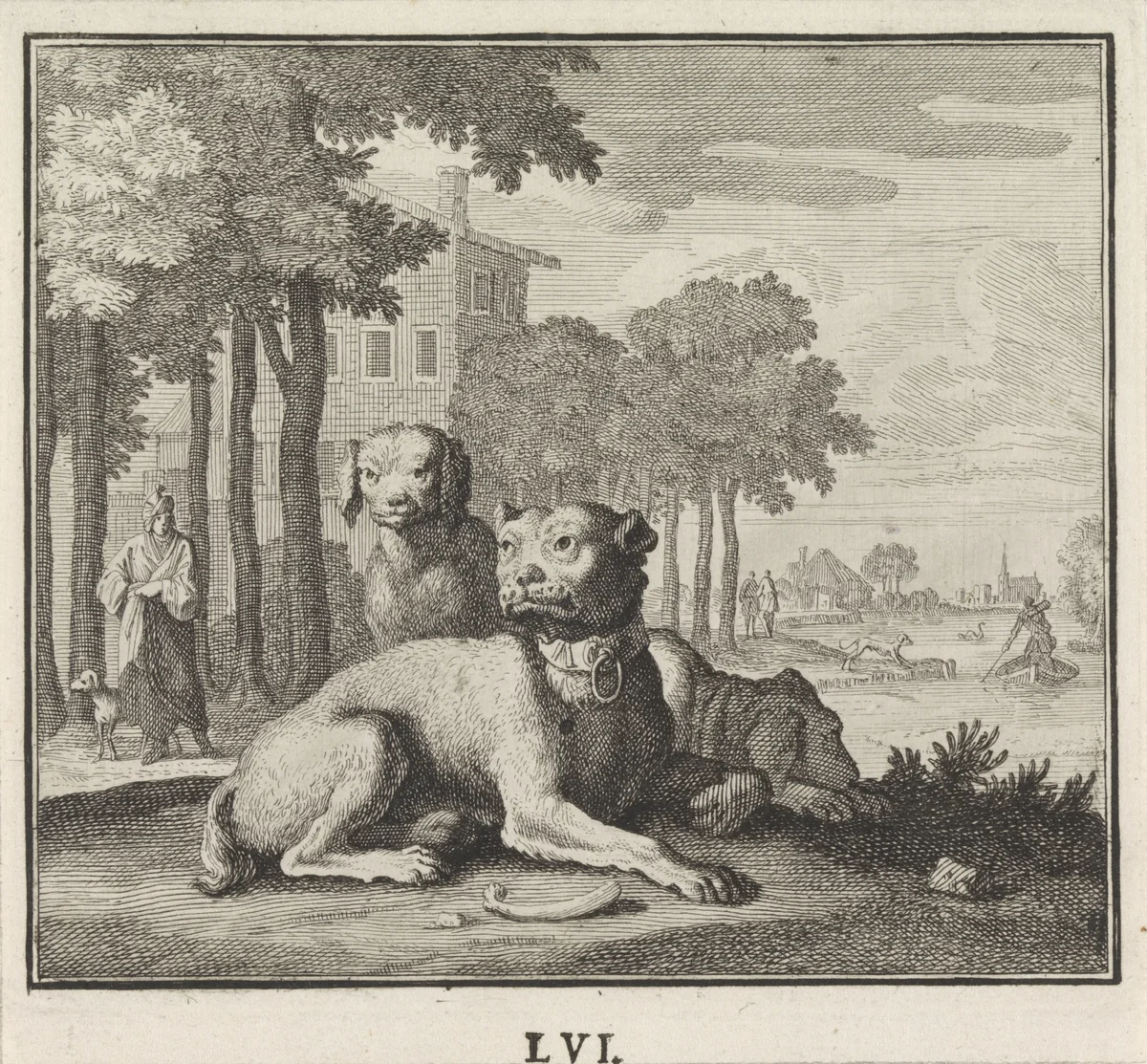 Embleem: hond by Caspar Luyken, print, 1695-1705