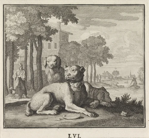 Embleem: hond by Caspar Luyken, print, 1695-1705