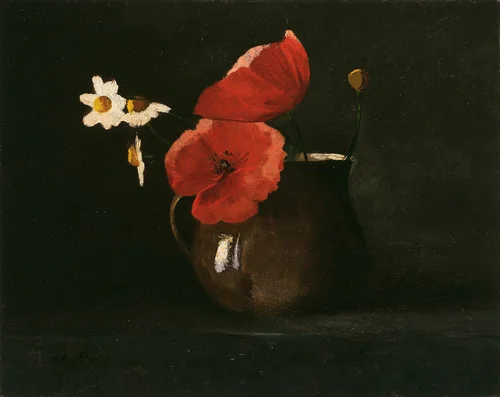 Flowers: Poppies and Daisies by Odilon Redon, painting, 1862-1872