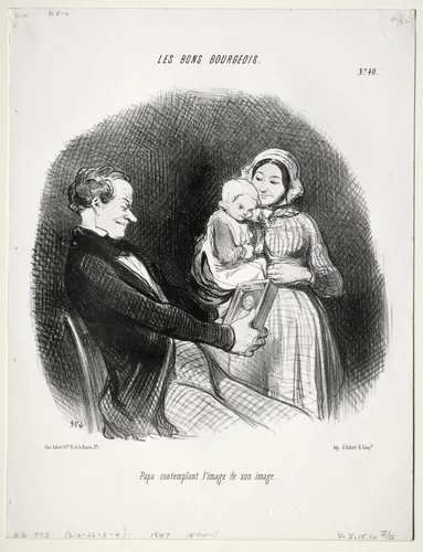 Papa contemplates a likeness of his likeness by Honoré Daumier, print, 1847