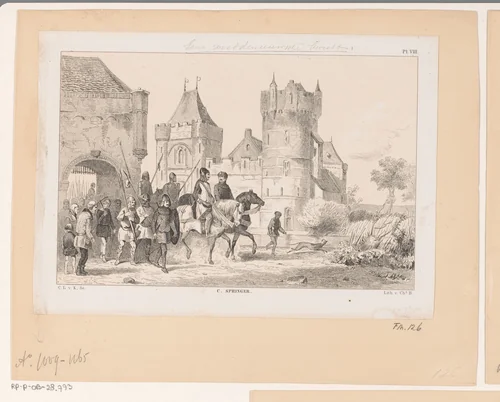 Een Middeleeuwse burcht, 11e eeuw by Christiaan Lodewijk van Kesteren, print, 1853-1861