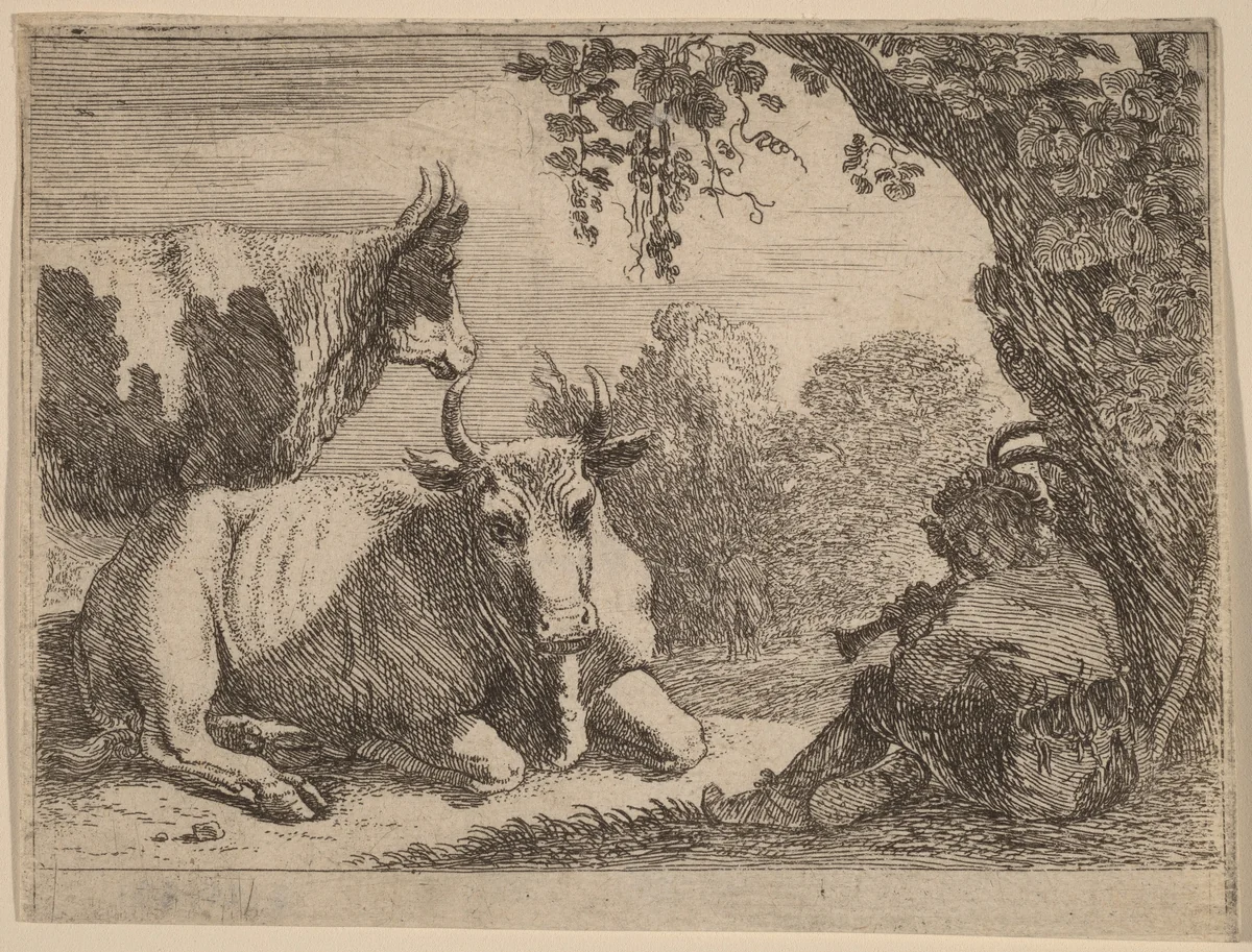 Cows by Herman van Swanevelt, print, 1600-1655