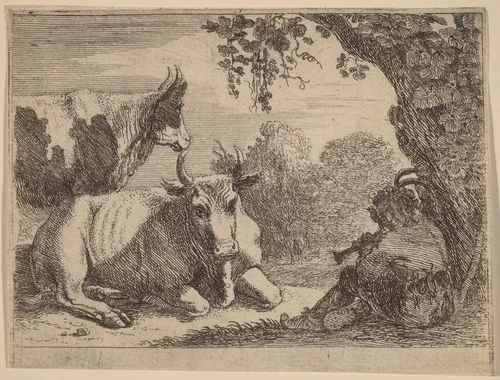 Cows by Herman van Swanevelt, print, 1600-1655