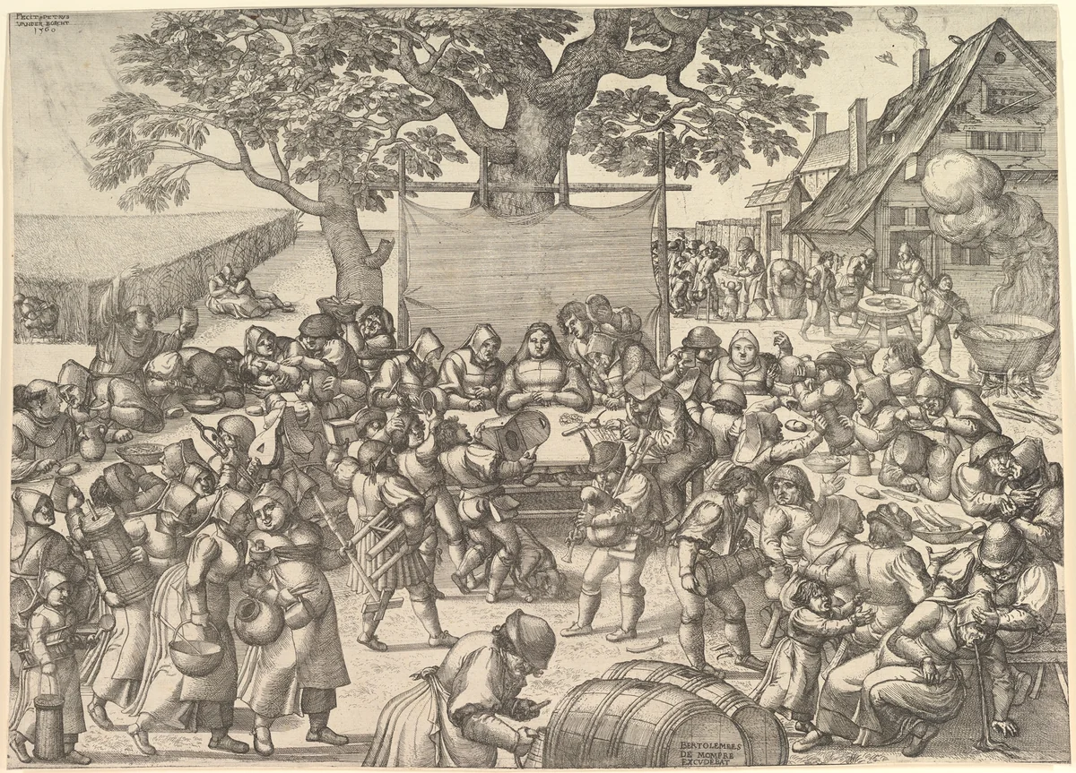 Peasant Wedding by Peeter van der Borcht, print, 1560