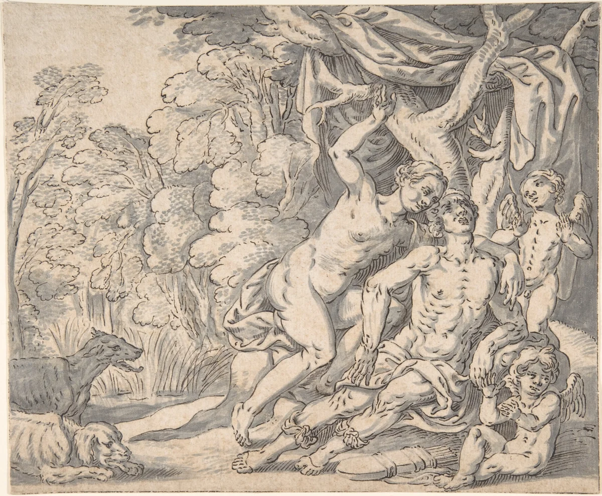 The Death of Adonis by Johann König, drawing, 1620-1630