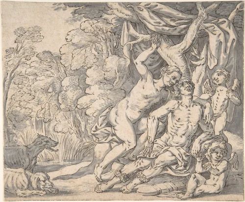 The Death of Adonis by Johann König, drawing, 1620-1630