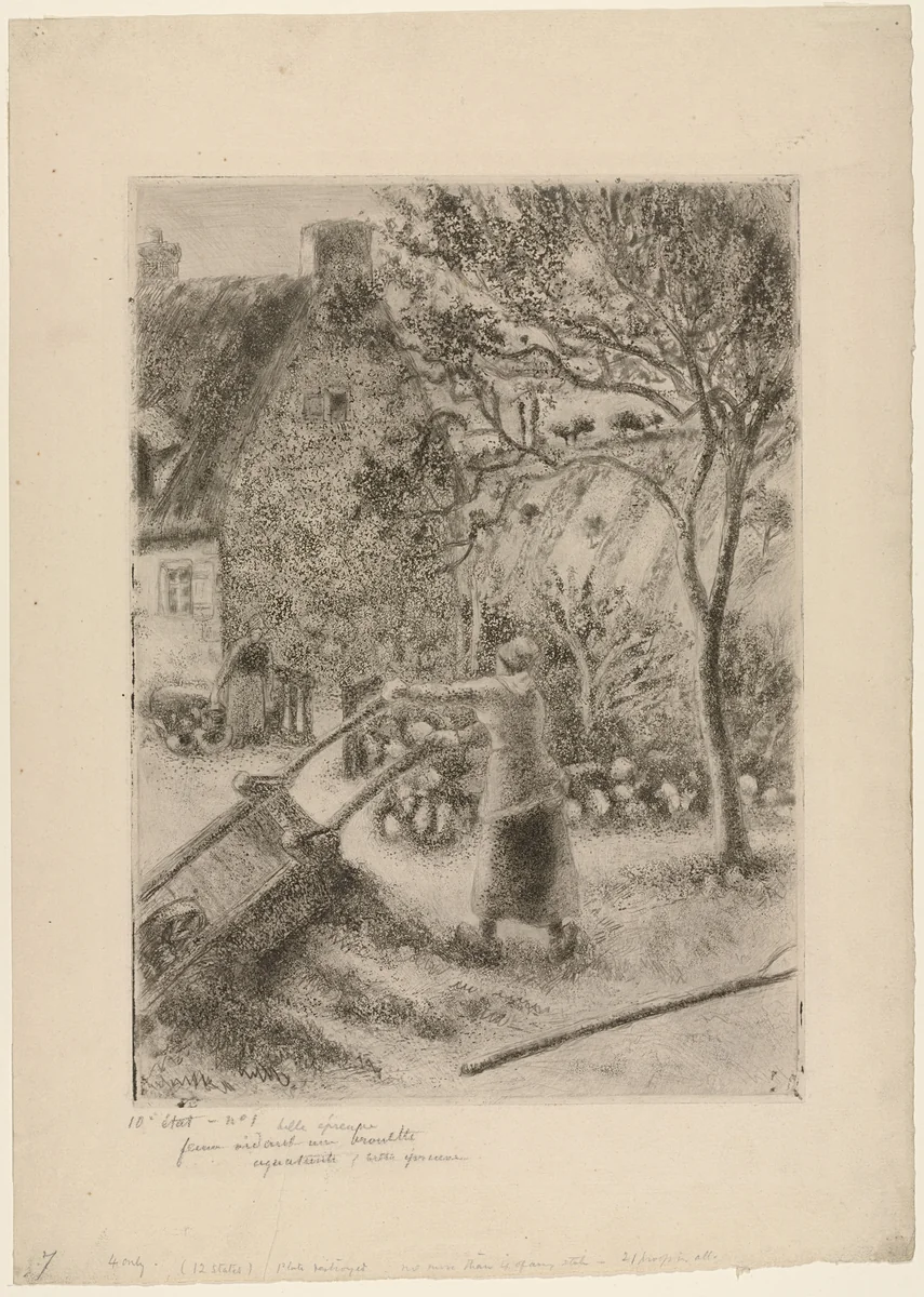 Woman Emptying a Wheelbarrow (Femme vidant une brouette) by Camille Pissarro, print, 1880