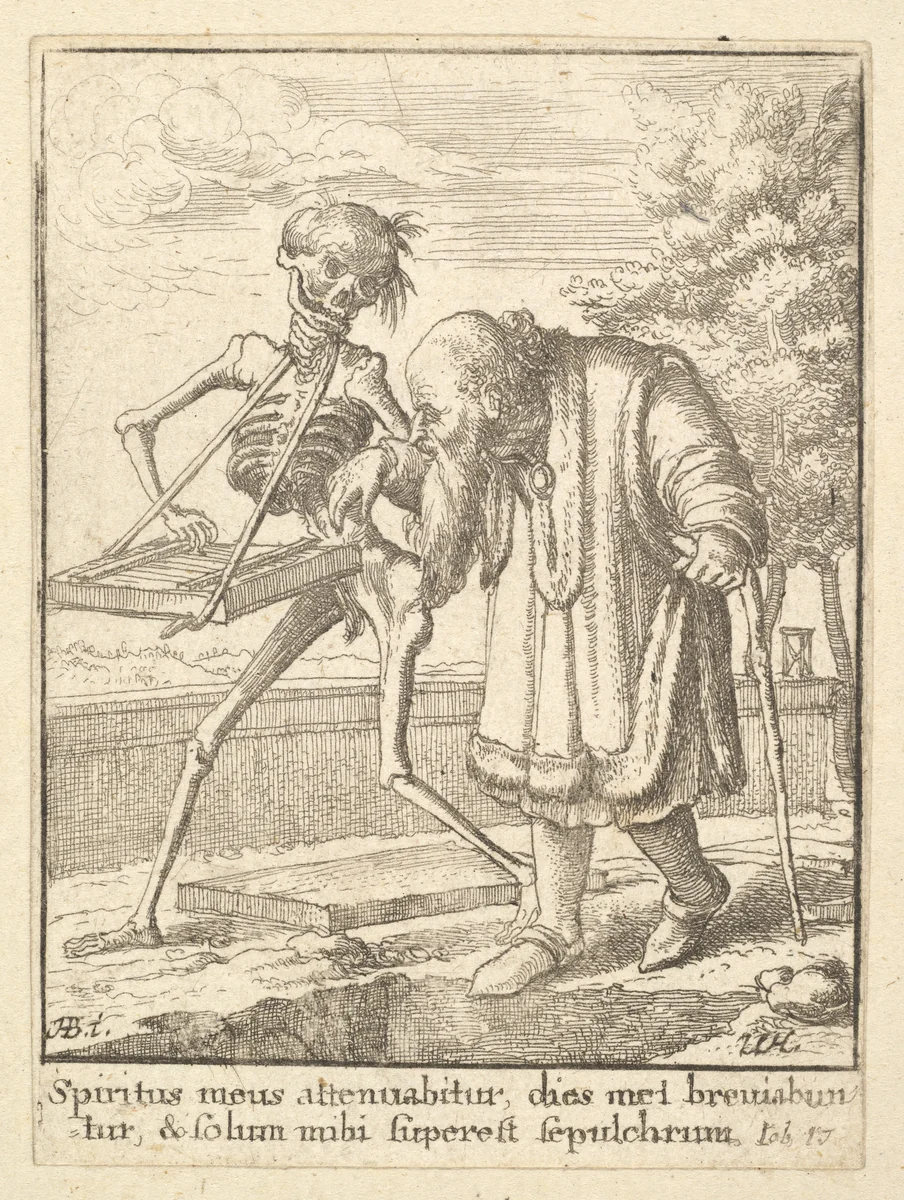 Old man, from the Dance of Death by Wenceslaus Hollar, print, 1651-1800