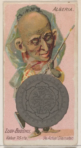 Caricatured Algerian, Zudi-Budshu, from the series Coins of All Nations (N72, variation 2) for Duke brand cigarettes by W. Duke, Sons & Co., print, 1889