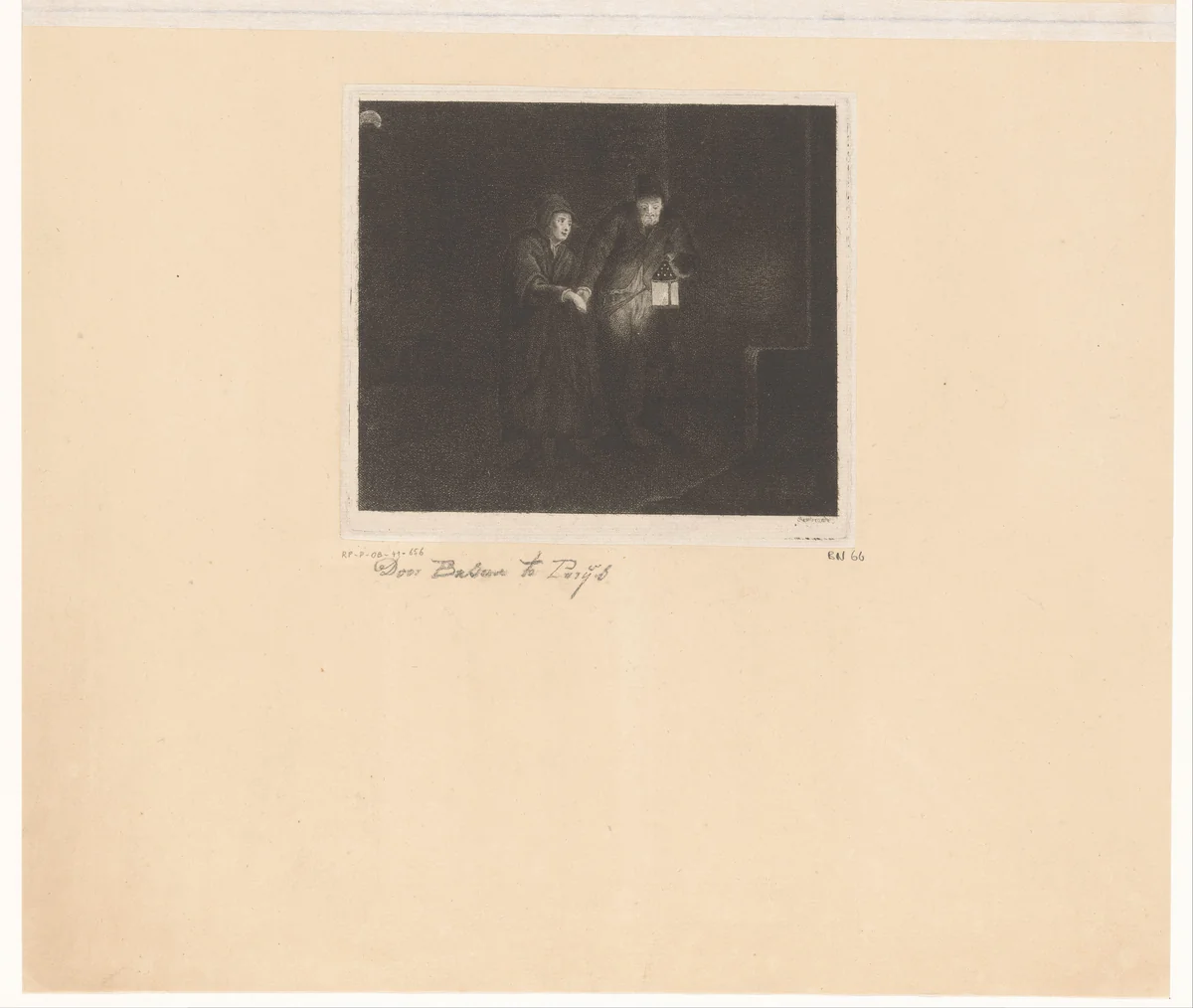 Wandelend koppel in het donker by Pierre François Basan, print, 1733-1797