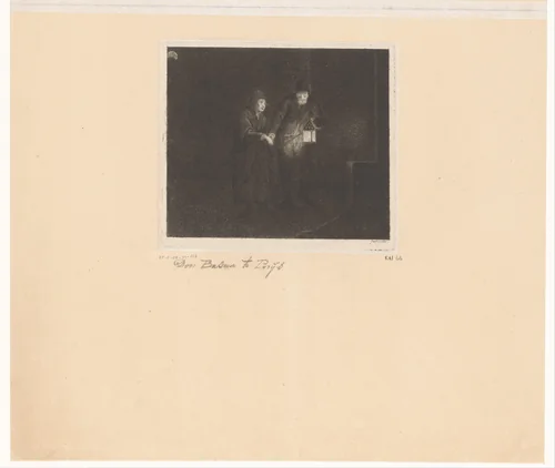 Wandelend koppel in het donker by Pierre François Basan, print, 1733-1797