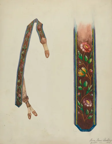 Silk Embroidered Suspenders by Ann Gene Buckley, index of american design, 1936