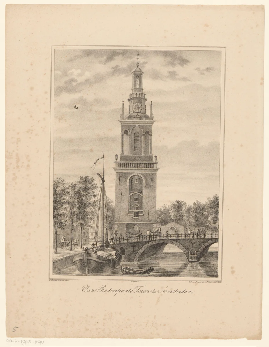 Gezicht op de Jan Roodenpoortstoren te Amsterdam by anonymous, print, 1828