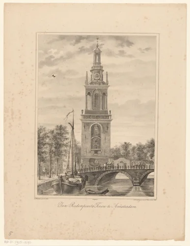 Gezicht op de Jan Roodenpoortstoren te Amsterdam by anonymous, print, 1828