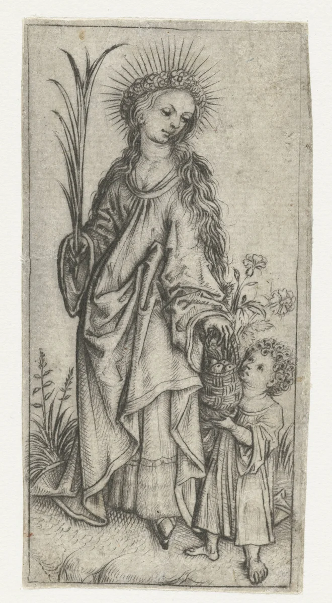 Heilige Dorothea by Meester van het Amsterdamse Kabinet, print, 1485-1490
