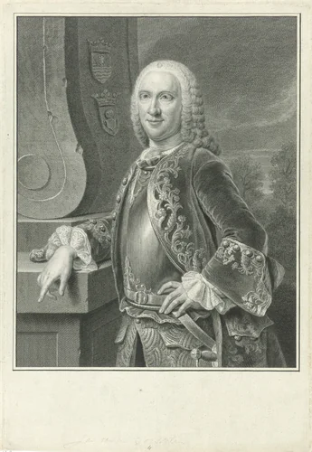 Portret van Jan van Borssele van der Hooge by Pieter Tanjé, print, 1754