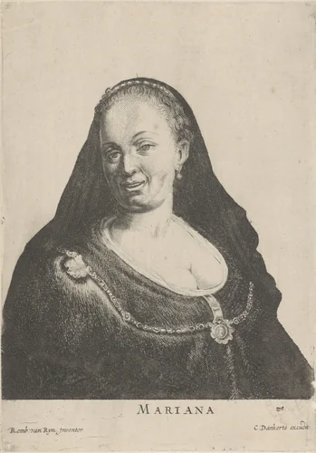 Portret van een onbekende vrouw met sluier by Willem van der Leeuw, print, 1630-1718