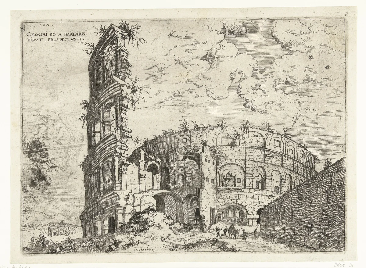 Eerste gezicht op het Colosseum te Rome by Unknown, print, 1551