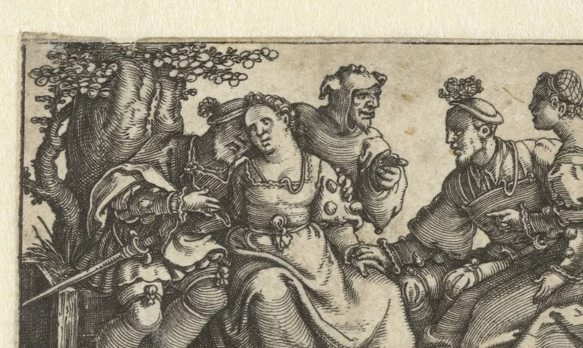 Twee liefdesparen en een nar by Unknown, print, 1535