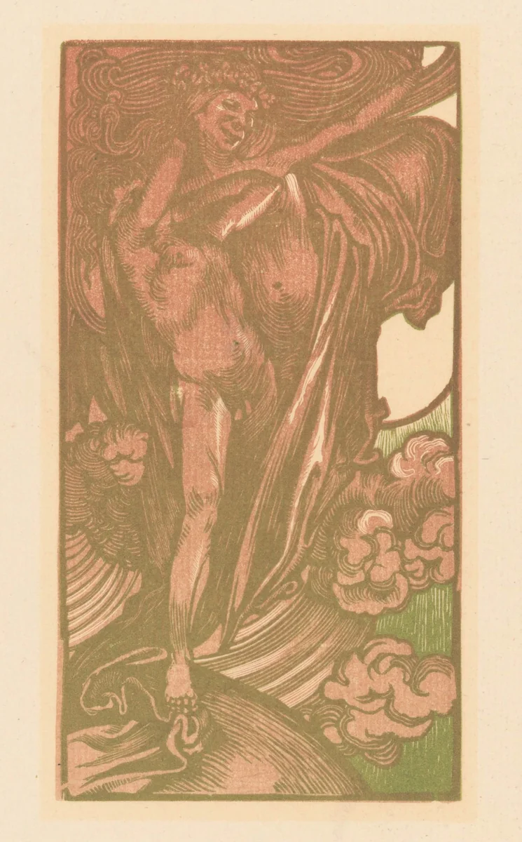 Vrouw en jongen in de wolken by Johannes Josephus Aarts, print, 1881-1934