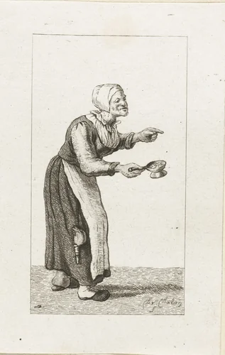 Staande vrouw met een vuurtest by Pieter de Mare, print, 1779