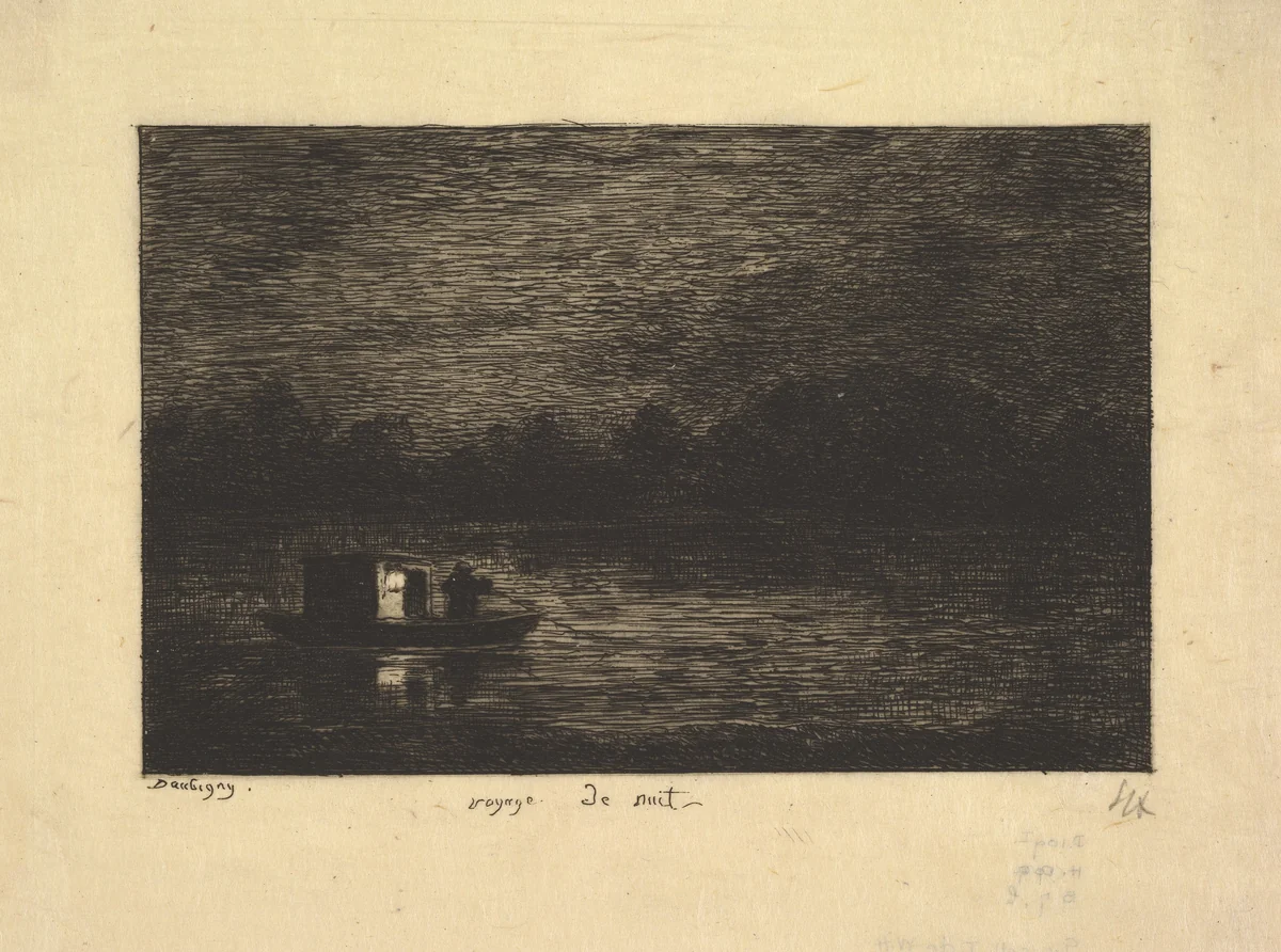 Night Voyage, from "Voyage en Bateau" by Charles-François Daubigny, print, 1861