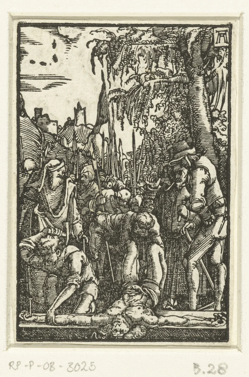 Christus aan het kruis genageld by Unknown, print, 1506-1538