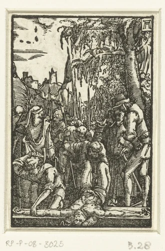 Christus aan het kruis genageld by Unknown, print, 1506-1538