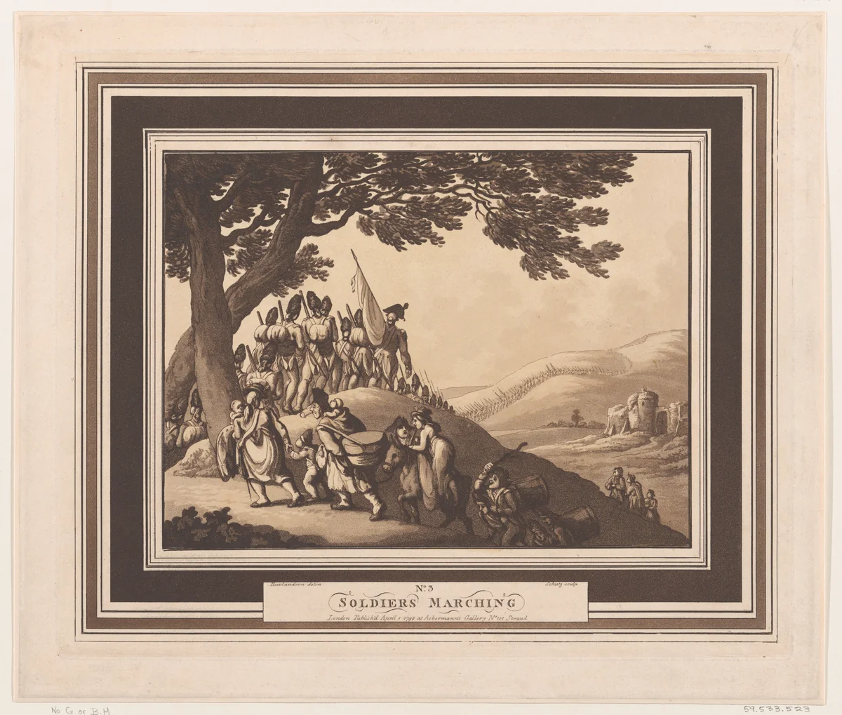 Soldiers Marching by Heinrich Joseph Schütz, print, 1798