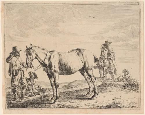 A Man Holding a Horse by His Bridle by Dirck Stoop, print, 1651