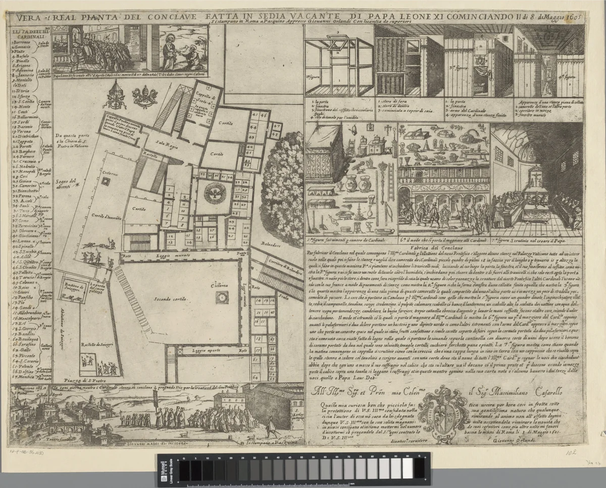 Grondplan voor het conclaaf in mei 1605 by Unknown, print, 1576-1618