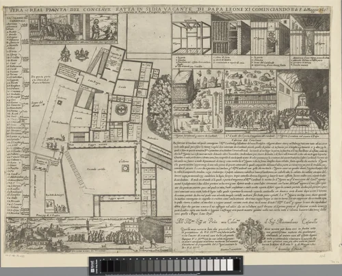 Grondplan voor het conclaaf in mei 1605 by Unknown, print, 1576-1618