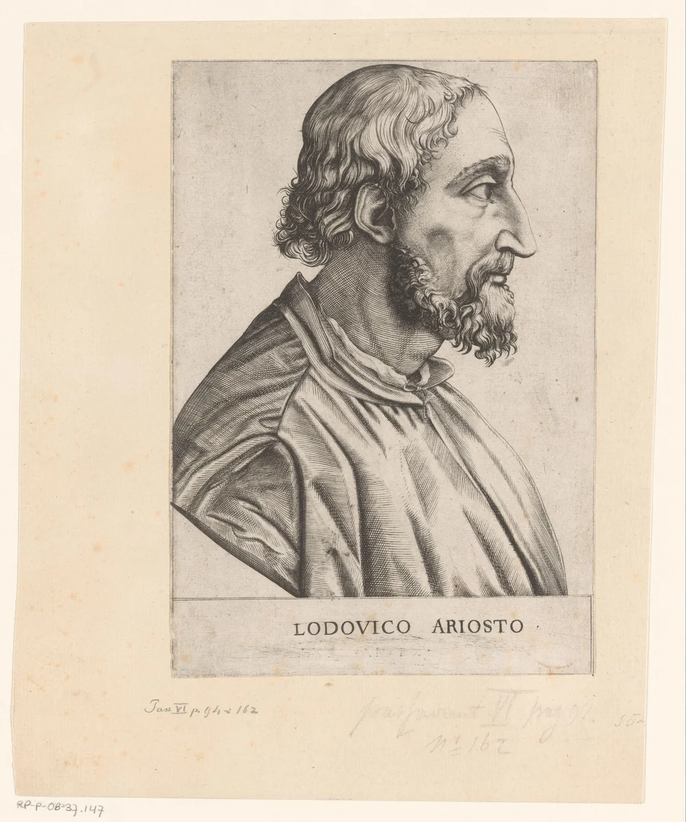 Portret van dichter Ludovico Ariosto by anonymous, print, 1510-1562