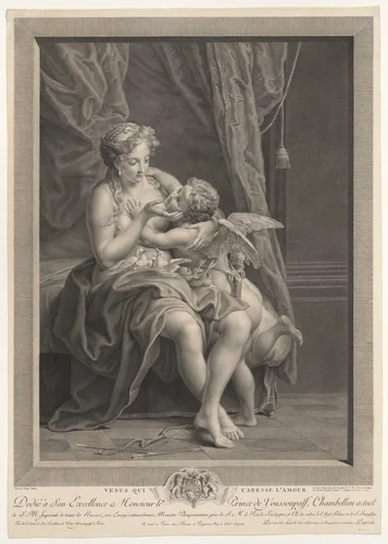 Venus caressing Cupid by Carlo Antonio Porporati, print, 1755-1821