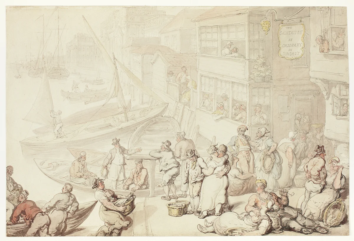 Outside the Salutation Inn, Greenwich by Thomas Rowlandson, painting, 1790-1827