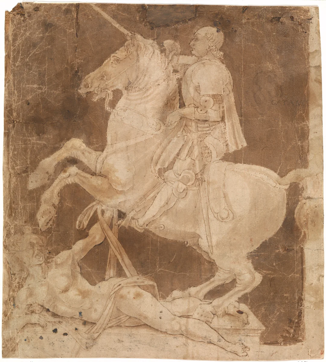 Study for the Equestrian Monument to Francesco Sforza by Antonio Pollaiuolo, drawing, 1480-1487