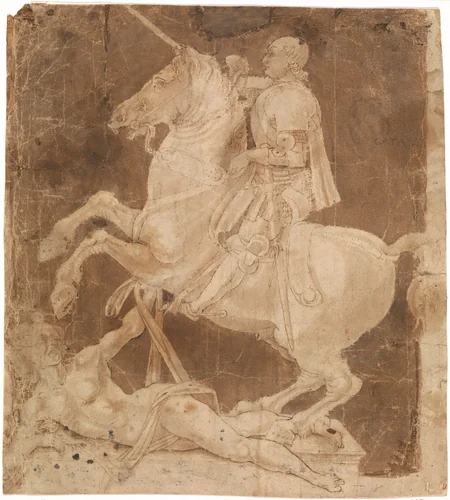 Study for the Equestrian Monument to Francesco Sforza by Antonio Pollaiuolo, drawing, 1480-1487