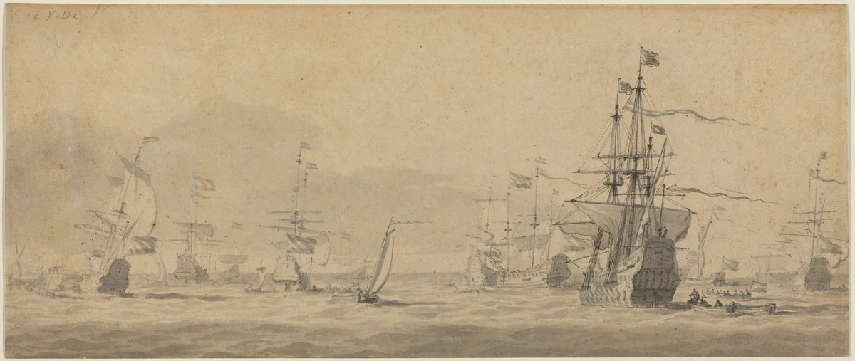 Marine by Willem van de Velde the Younger, drawing, 1633-1707