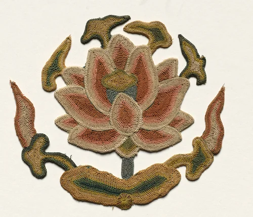 Fragment with Buddhist Jar supported by a Lotus by Unknown, textile, 1300-1399
