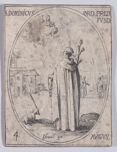 S. Dominique, fondateur de l'Ordre des Pères Prêcheurs (St. Dominic, Founder of the Order of Preachers), August 4th, from "Les Images De Tous Les Saincts et Saintes de L'Année" (Images of All of the Saints and Religious Events of the Year) by Jacques Callot, print, 1636