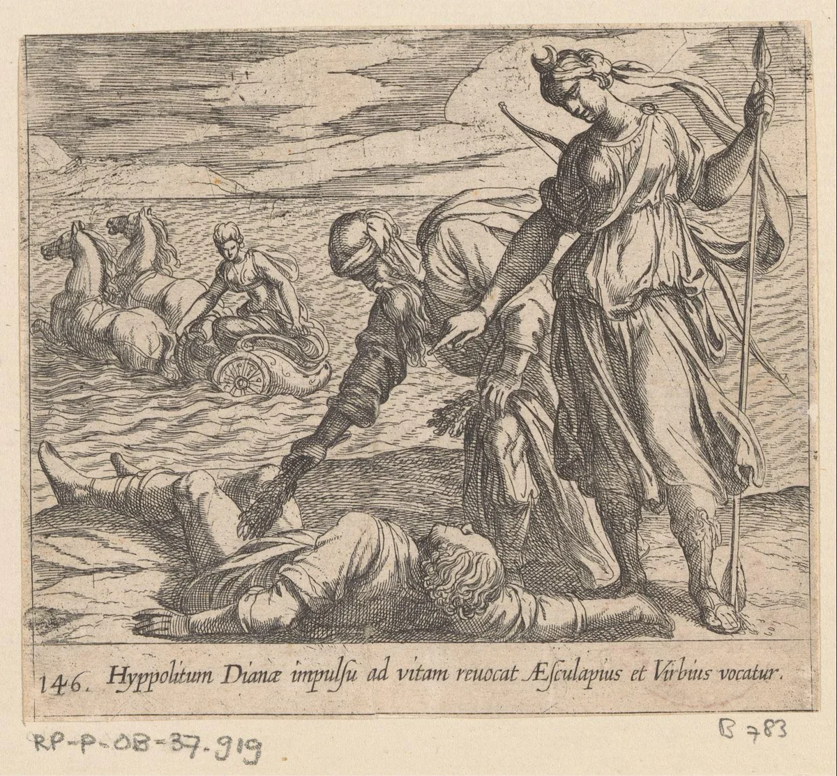 Hippolytus van de dood gered by Antonio Tempesta, print, 1606