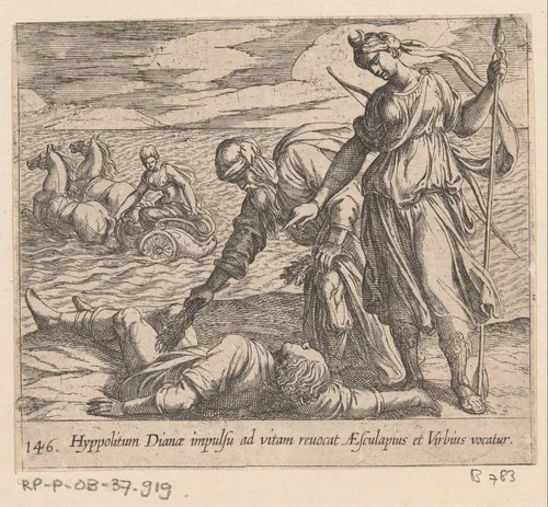 Hippolytus van de dood gered by Antonio Tempesta, print, 1606