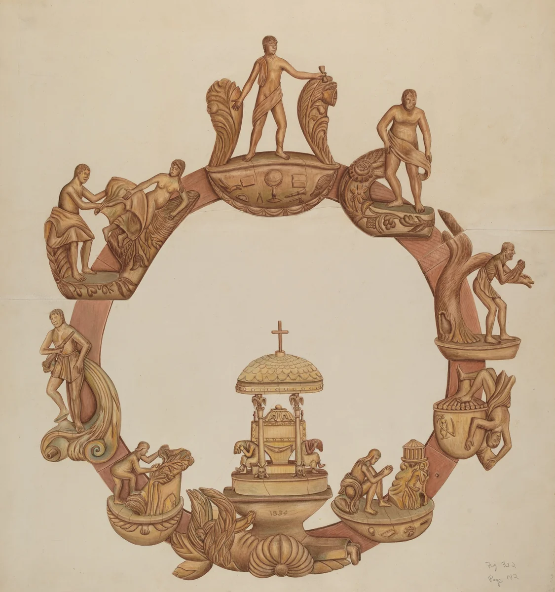 "Cycle of Life" Carving by Al Curry, index of american design, 1938
